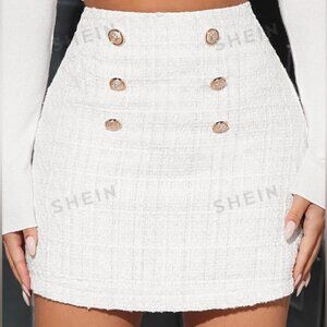 NWOT white tweed high waisted skirt, size large